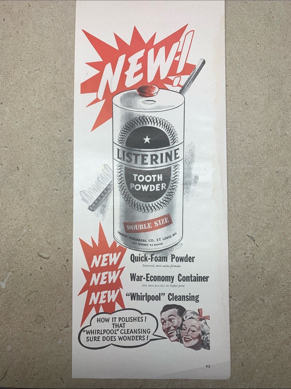 Listerine Tooth Powder Vintage Ad Life Magazine April 5, 1943